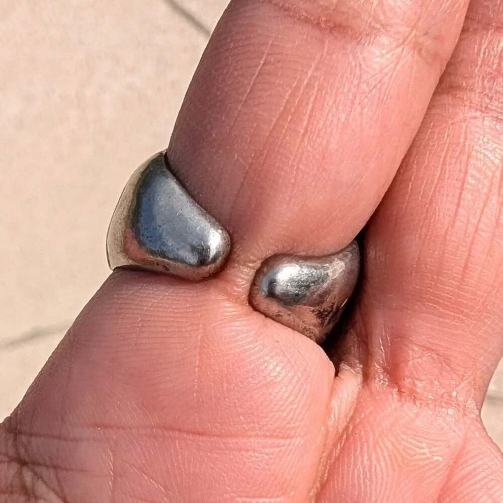 Vintage Silver Skull Ring Abstract Biker Style size 8 Gothic Chunky Adjustable